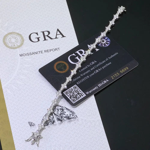 925 Sterling Silver Unique Shaped VVS Moissanite Tennis Bracelets. Passes Tester