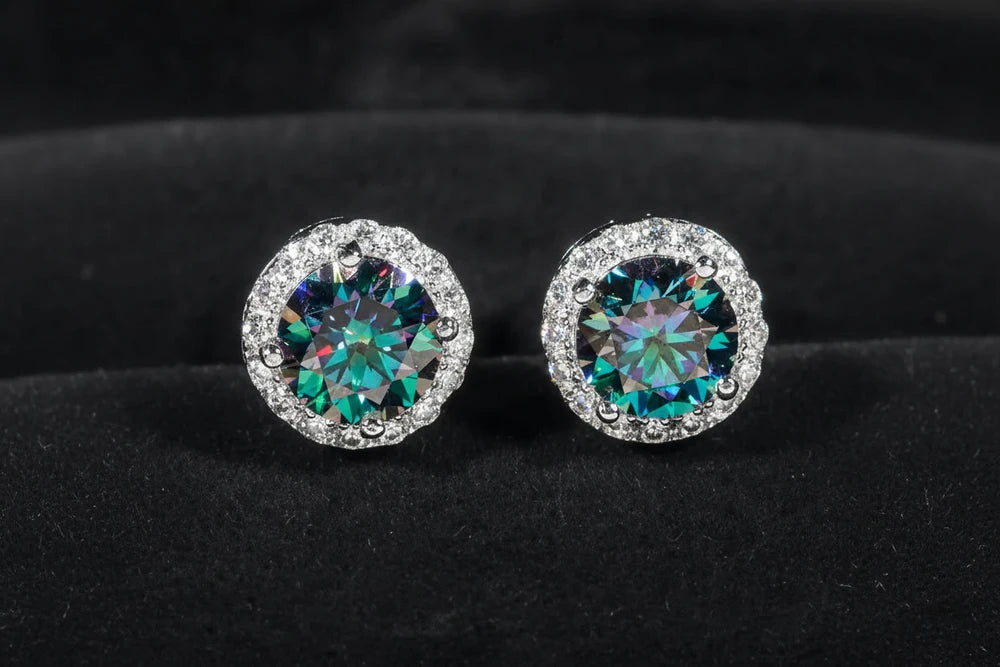 7.6MM VVS Moissanite Halo Stud Earrings 925 Silver GRA Pass Tester