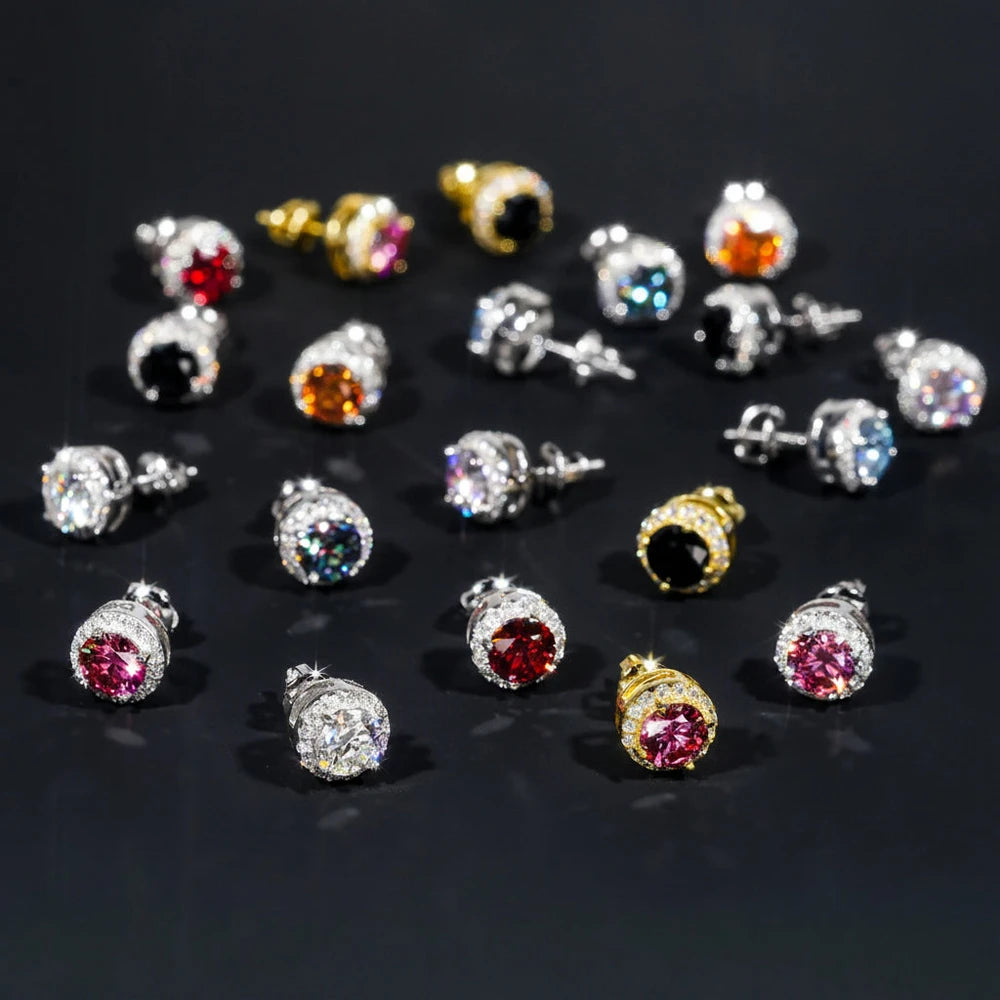 7.6MM VVS Moissanite Halo Stud Earrings 925 Silver GRA Pass Tester