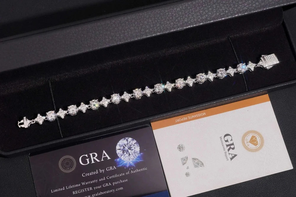 7" VVS1  Clover Pattern GRA 925 Silver Moissanite Bracelet US Warehouse