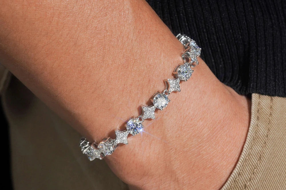 7" VVS1  Clover Pattern GRA 925 Silver Moissanite Bracelet US Warehouse