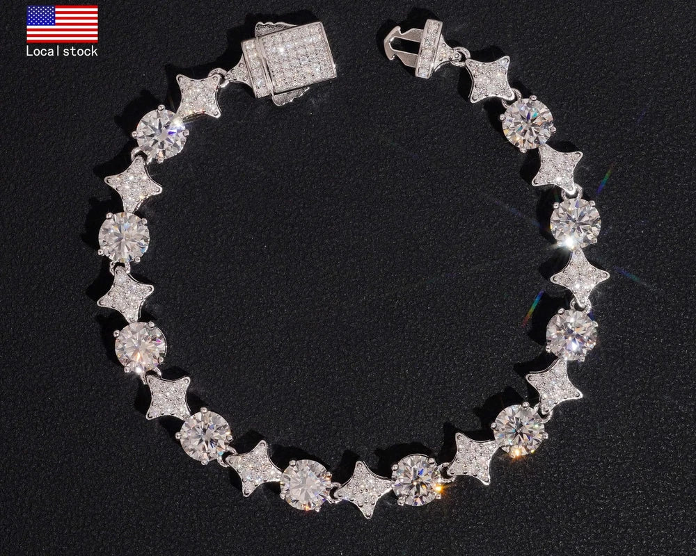 7" VVS1  Clover Pattern GRA 925 Silver Moissanite Bracelet US Warehouse