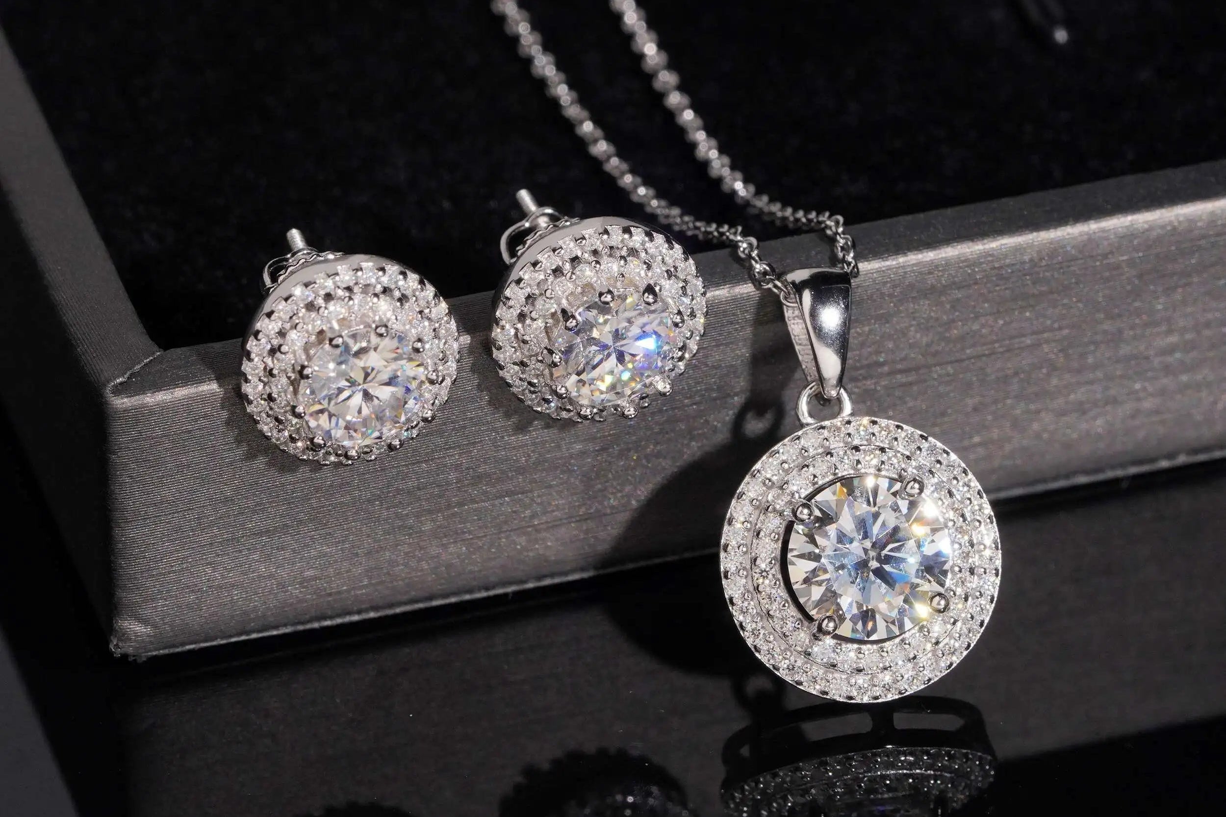 VVS Moissanite Necklace &amp; Earrings Set 925 Silver Iced Out USA Local Stock Dallas Jewelers