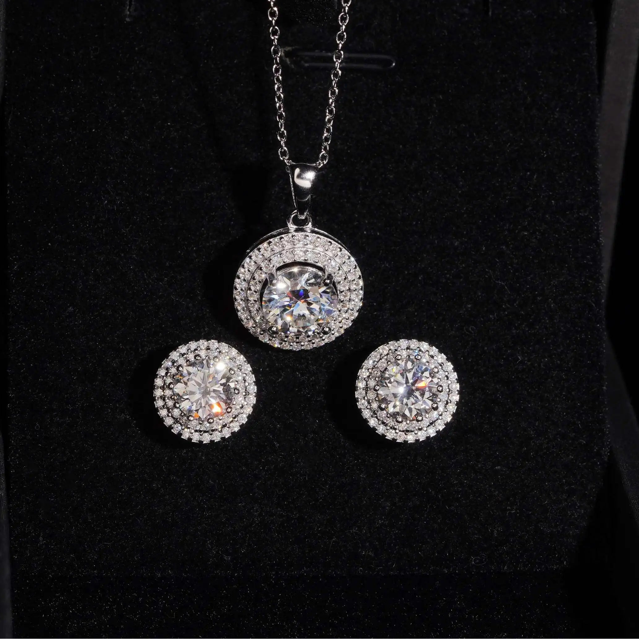 VVS Moissanite Necklace &amp; Earrings Set 925 Silver Iced Out USA Local Stock Dallas Jewelers