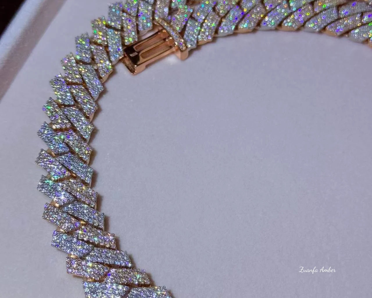 14MM VVS Moissanite Cuban Link Chain 10K Solid Gold White Rose Gold Two Tone