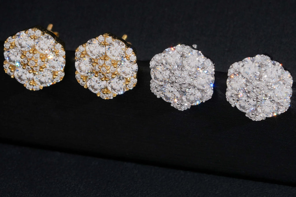 GRA 13MM Flower Cluster Moissanite Earrings 925 Sterling Silver Moissanite Dallas Jewelers
