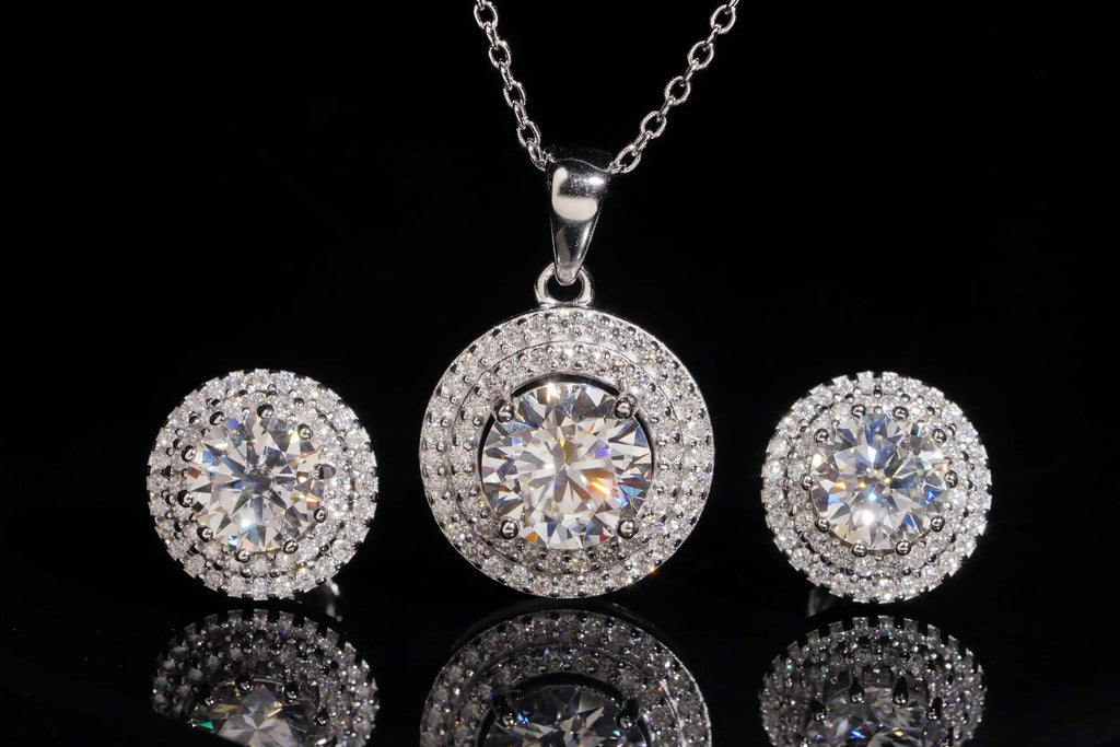 VVS Moissanite Necklace &amp; Earrings Set 925 Silver Iced Out USA Local Stock Dallas Jewelers