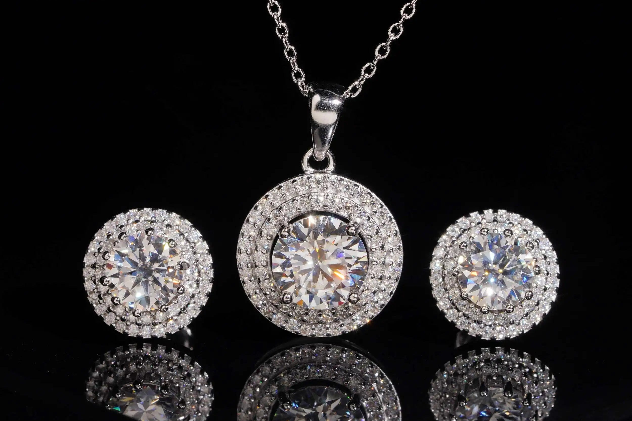 VVS Moissanite Necklace &amp; Earrings Set 925 Silver Iced Out USA Local Stock Dallas Jewelers