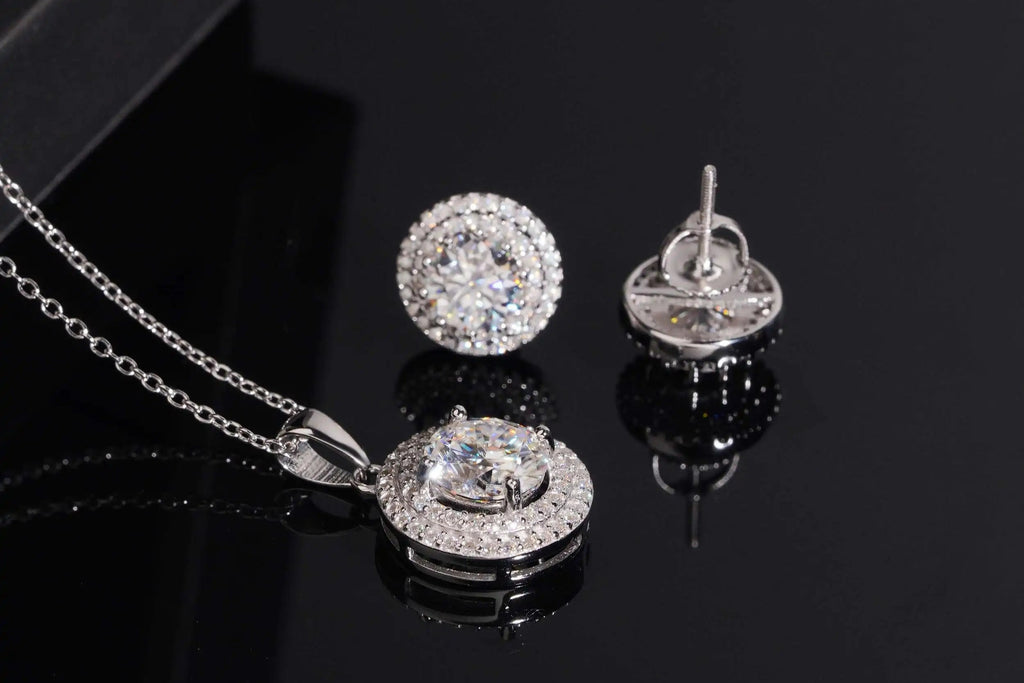 VVS Moissanite Necklace &amp; Earrings Set 925 Silver Iced Out USA Local Stock Dallas Jewelers