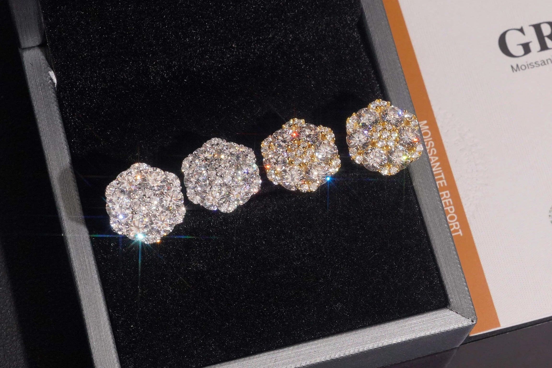 GRA 13MM Flower Cluster Moissanite Earrings 925 Sterling Silver Moissanite Dallas Jewelers