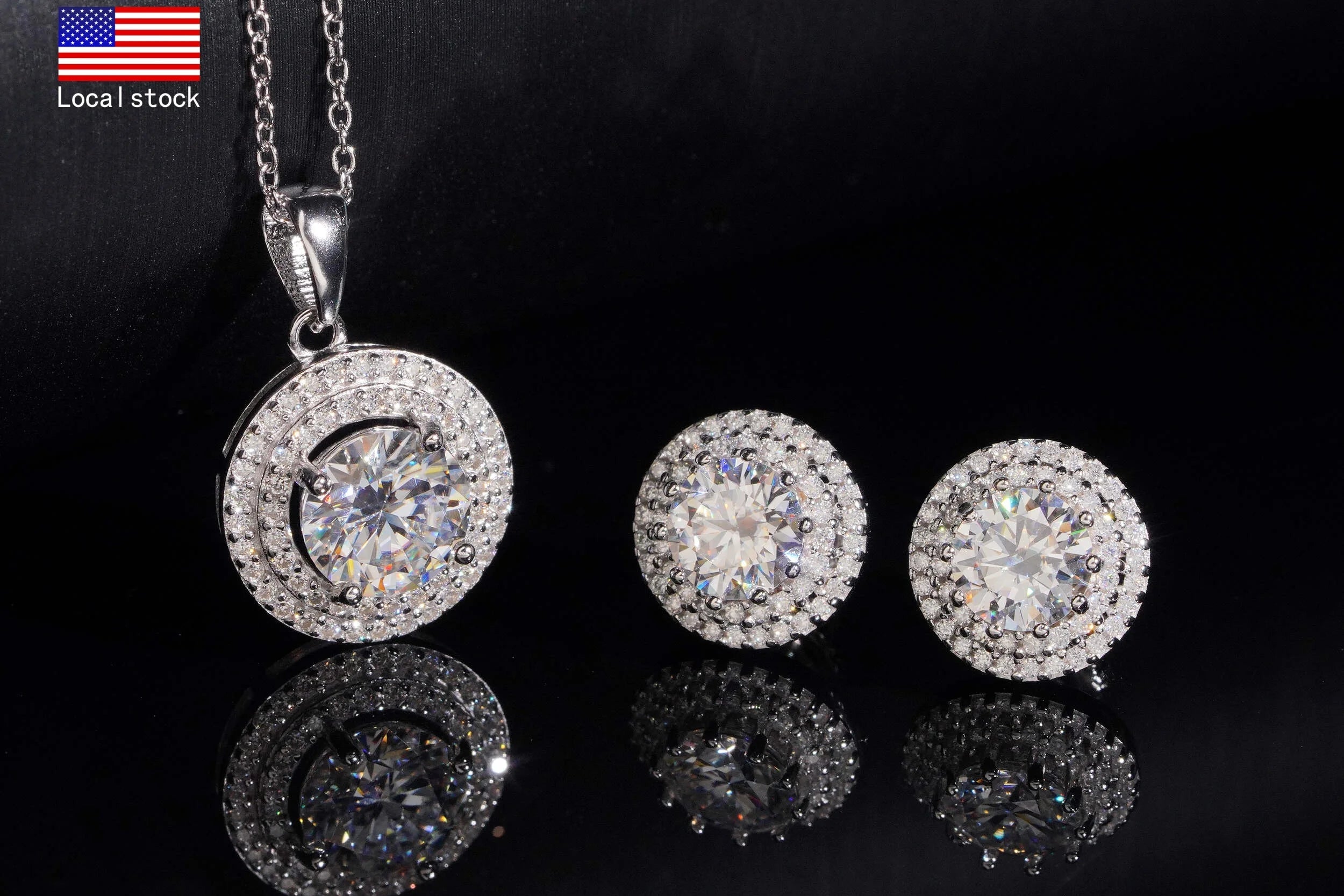 VVS Moissanite Necklace &amp; Earrings Set 925 Silver Iced Out USA Local Stock Dallas Jewelers