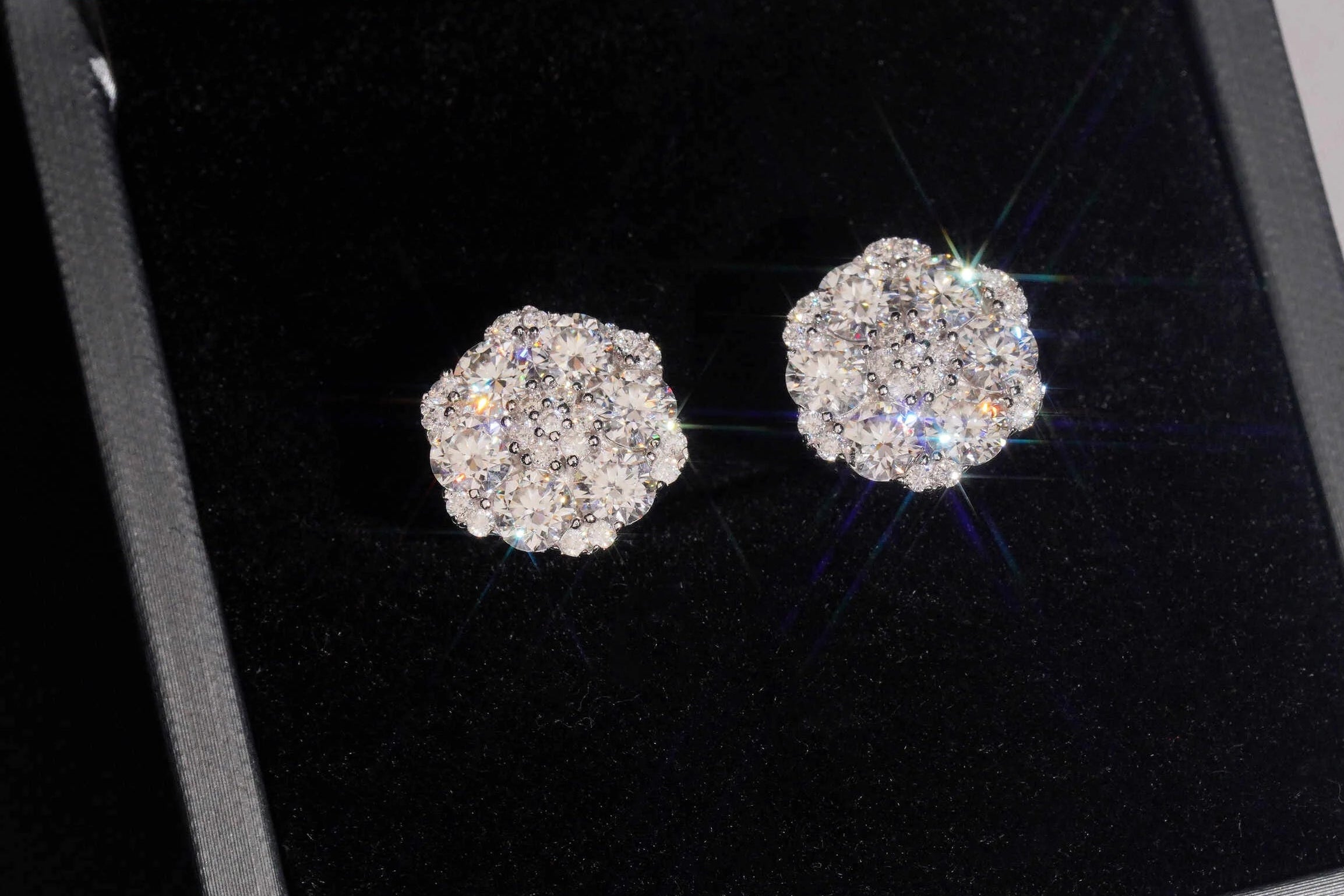 GRA 13MM Flower Cluster Moissanite Earrings 925 Sterling Silver Moissanite Dallas Jewelers