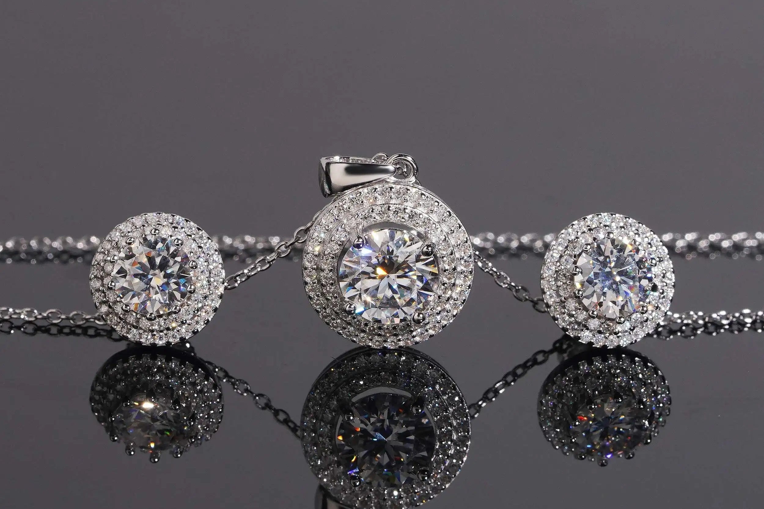 VVS Moissanite Necklace &amp; Earrings Set 925 Silver Iced Out USA Local Stock Dallas Jewelers