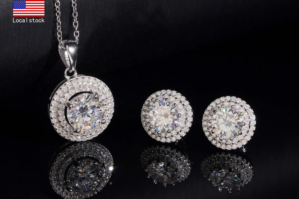 VVS Moissanite Necklace &amp; Earrings Set 925 Silver Iced Out USA Local Stock Dallas Jewelers