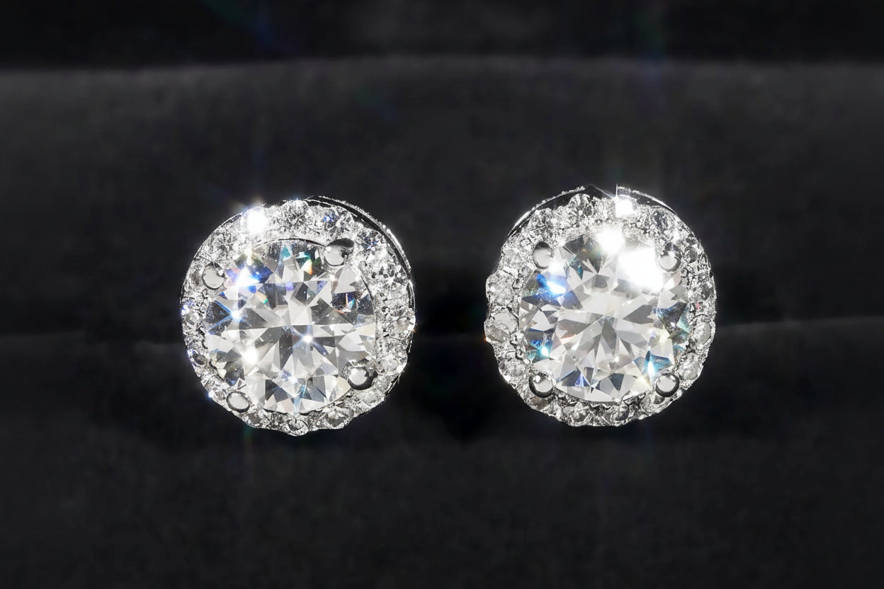 7.6MM VVS Moissanite Halo Stud Earrings 925 Silver GRA Pass Tester