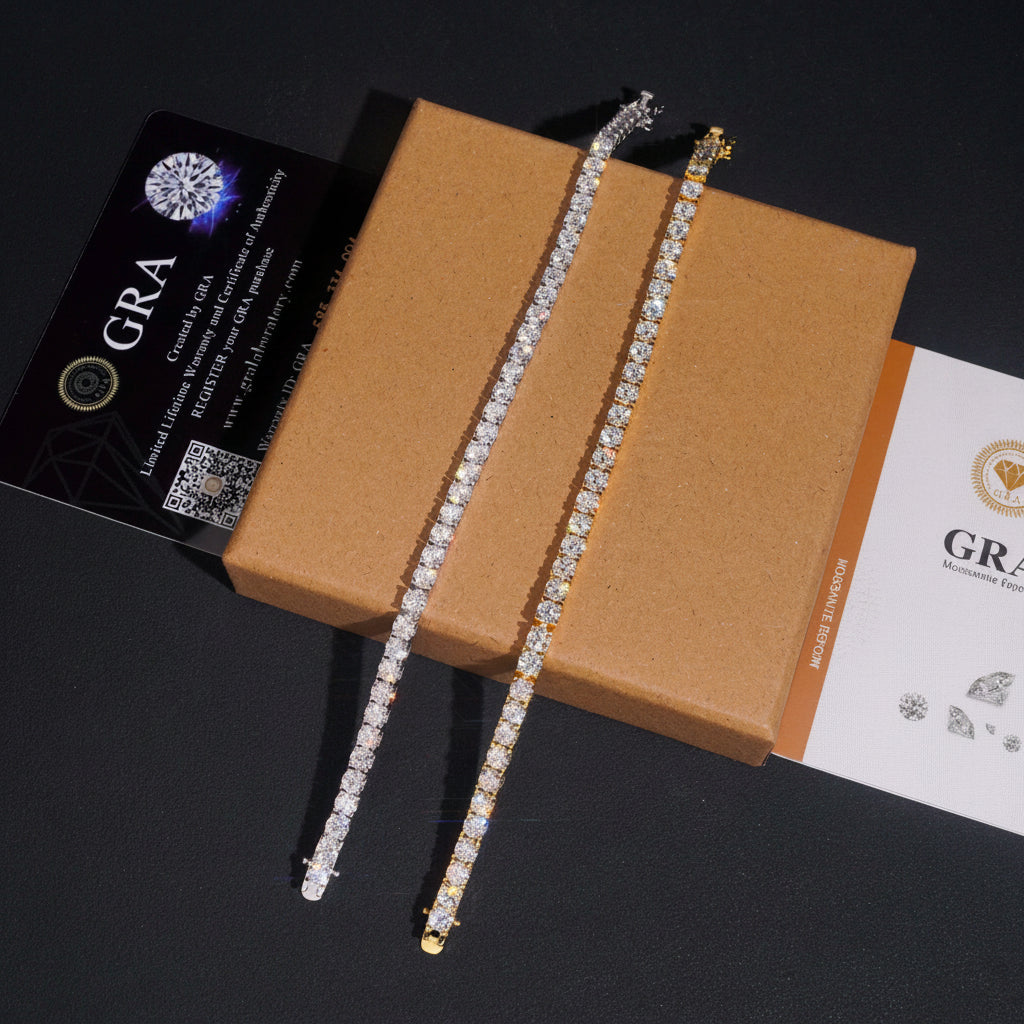 4MM  D/VVS1 Moissanite Tennis Chain Bracelets 925 Sterling Silver Pass Tester DJ