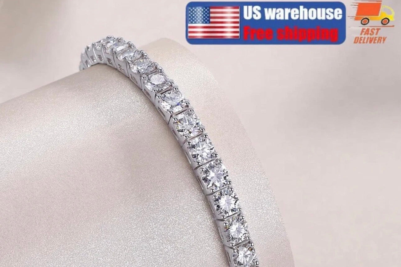 4MM  D/VVS1 Moissanite Tennis Chain Bracelets 925 Sterling Silver Pass Tester DJ
