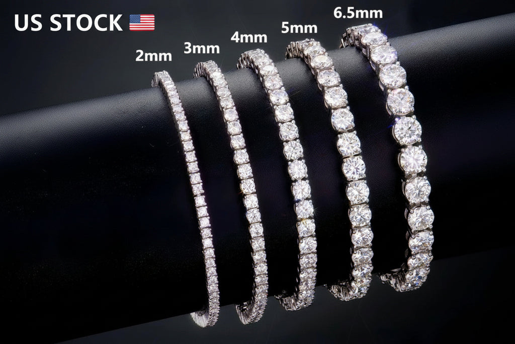 4MM  D/VVS1 Moissanite Tennis Chain Bracelets 925 Sterling Silver Pass Tester DJ