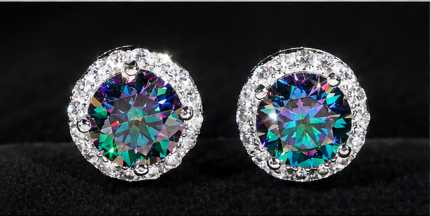 7.6MM VVS Moissanite Halo Stud Earrings 925 Silver GRA Pass Tester